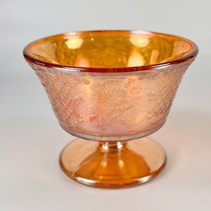 Vtg Federal Glass Sherbet Fruit Bowl Normandie Marigold Bouquet Lattice Footed